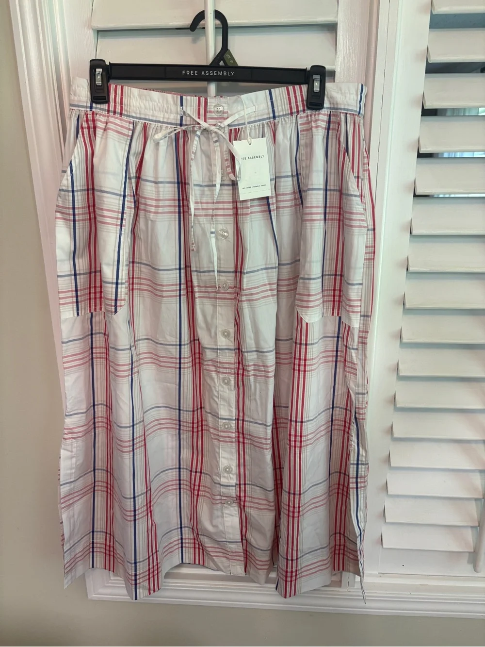 Free assembly White Plaid Button Front Maxi Skirt Size XL